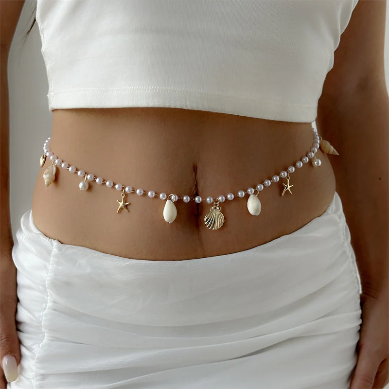 Starfish Shell Faux Pearl Waist Chain - Image 2