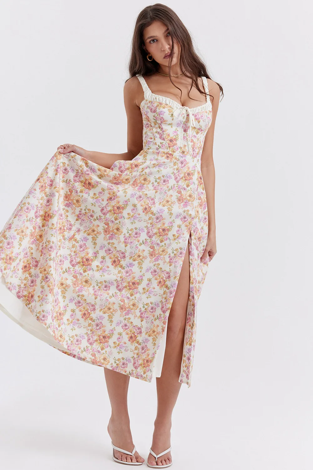 Strap Slit Fit Flare Floral Dress - Image 9