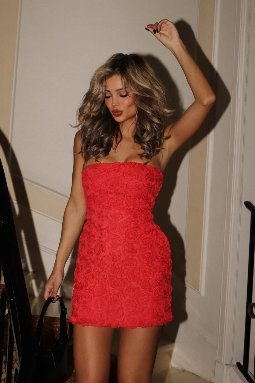 Strapless 3D Floral Bodycon Slim Floral Dress - Image 12
