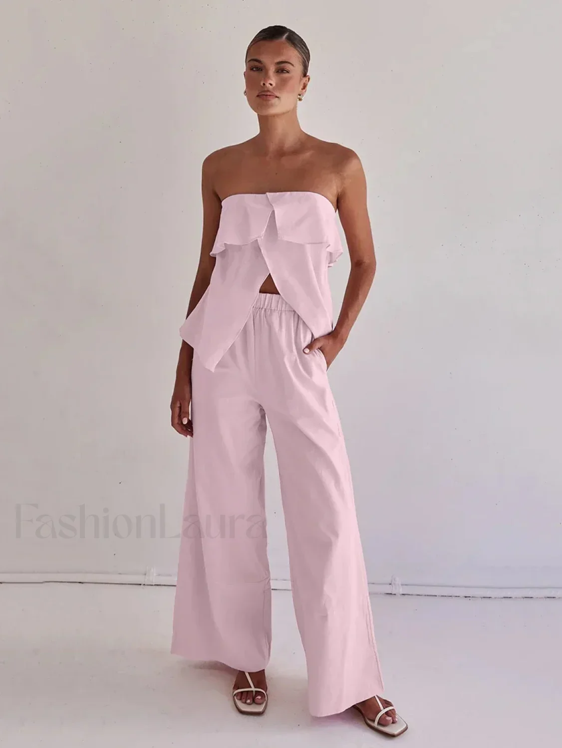 Strapless Backless Pajama Pants Two Piece Set