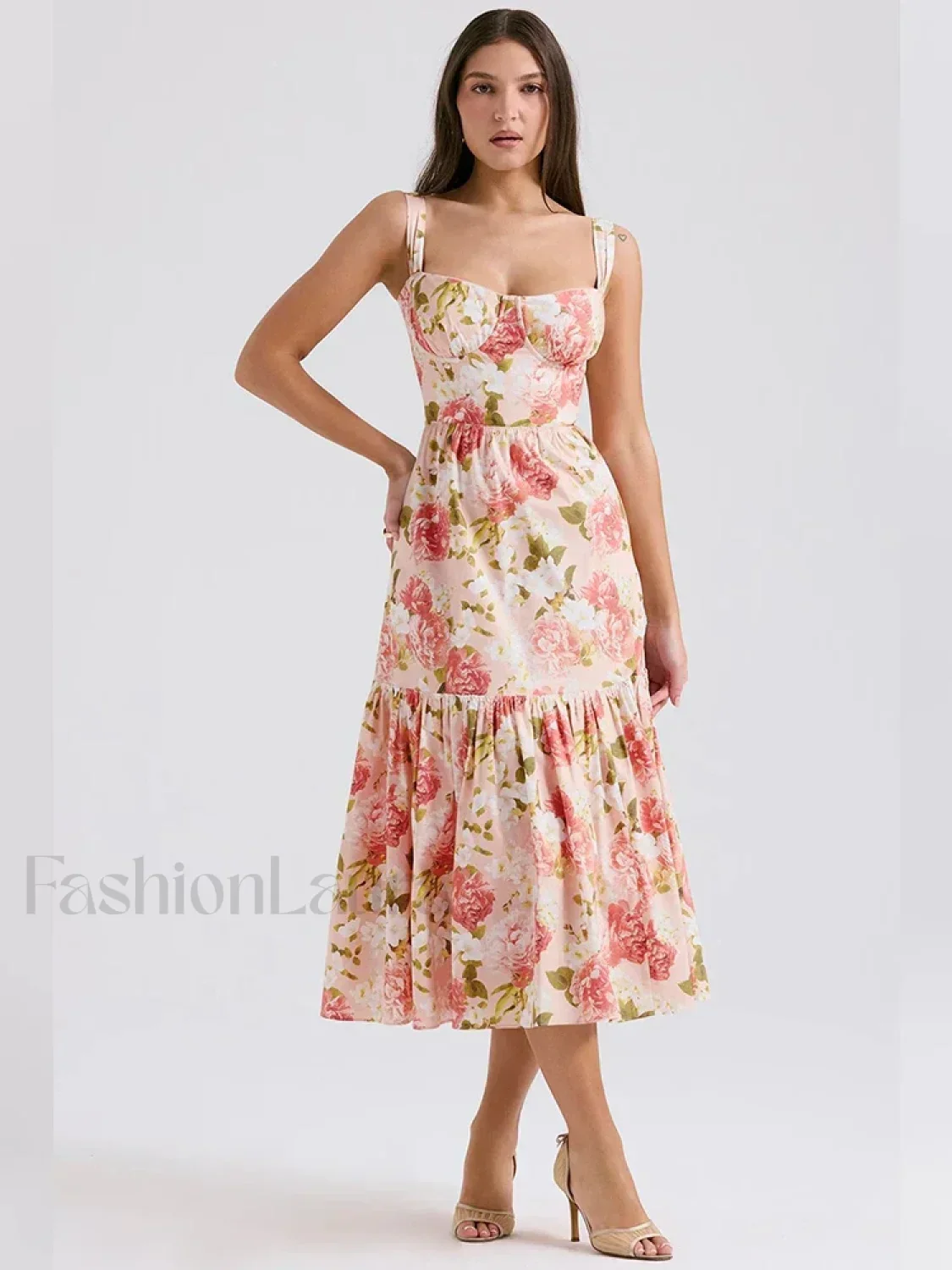 Strapless Bodycon Midi Floral Dress - Image 6