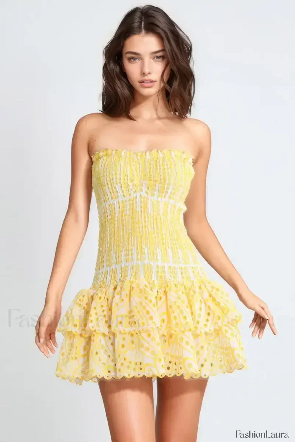 Strapless Flower Embroidery Mini Dress - Image 15