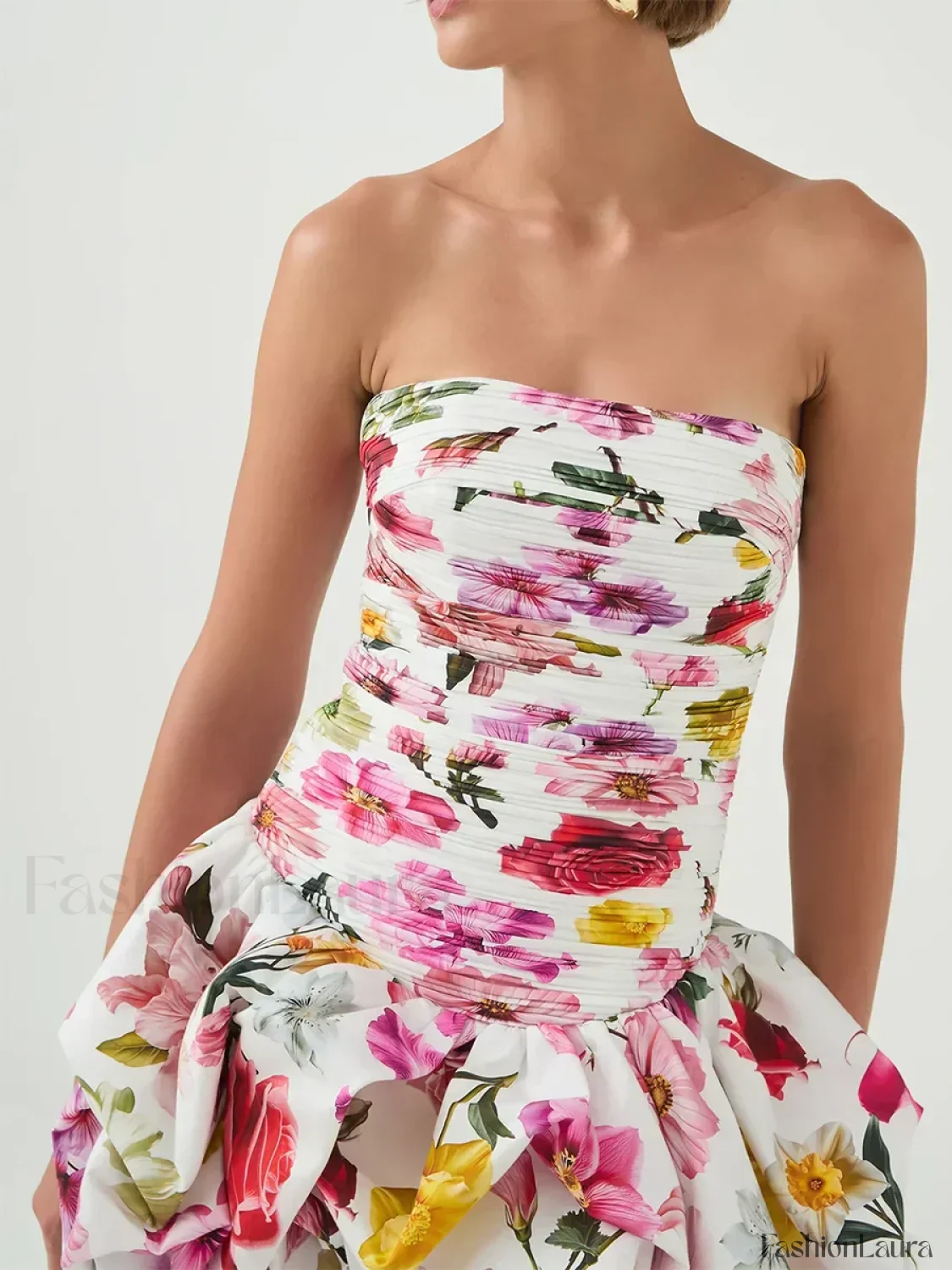 Strapless High-Waist Floral Dress - Image 12