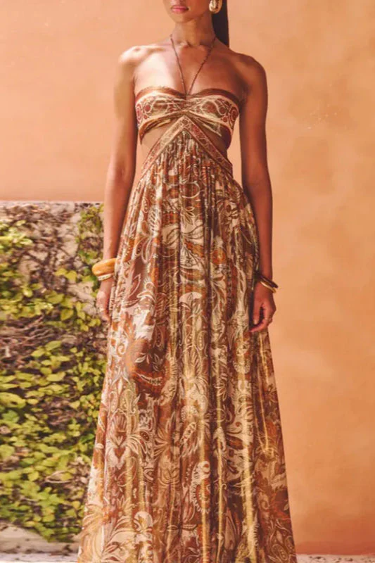 Strapless Lace Up Pleated Boho Dress - Image 11