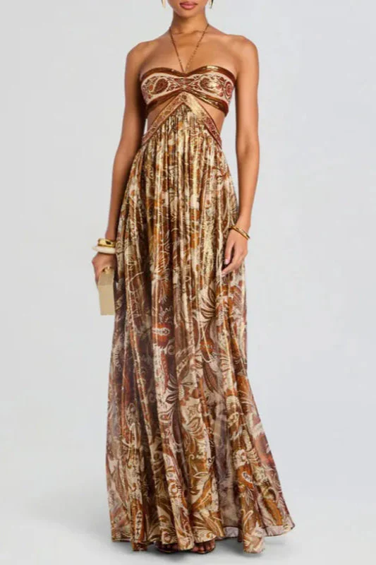Strapless Lace Up Pleated Boho Dress - Image 13