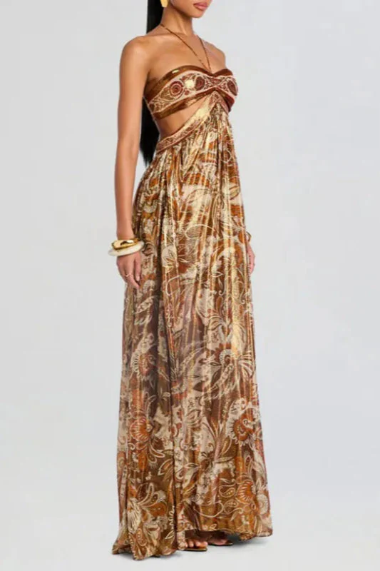 Strapless Lace Up Pleated Boho Dress - Image 9
