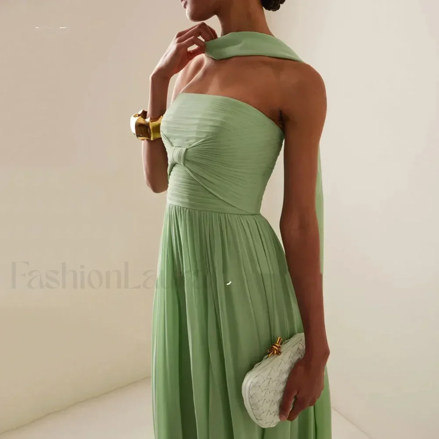 Strapless Pleat Chiffon Maxi Dress - Image 5