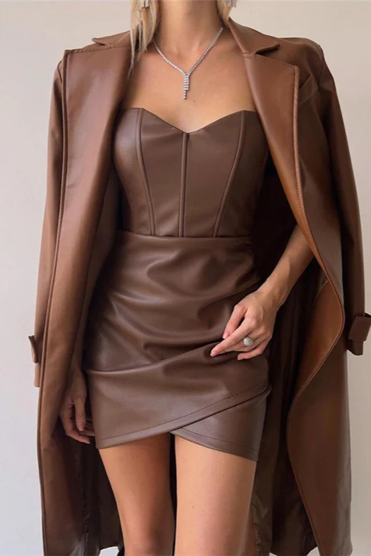 Strapless PU Bodycon Mini Dress - Image 6