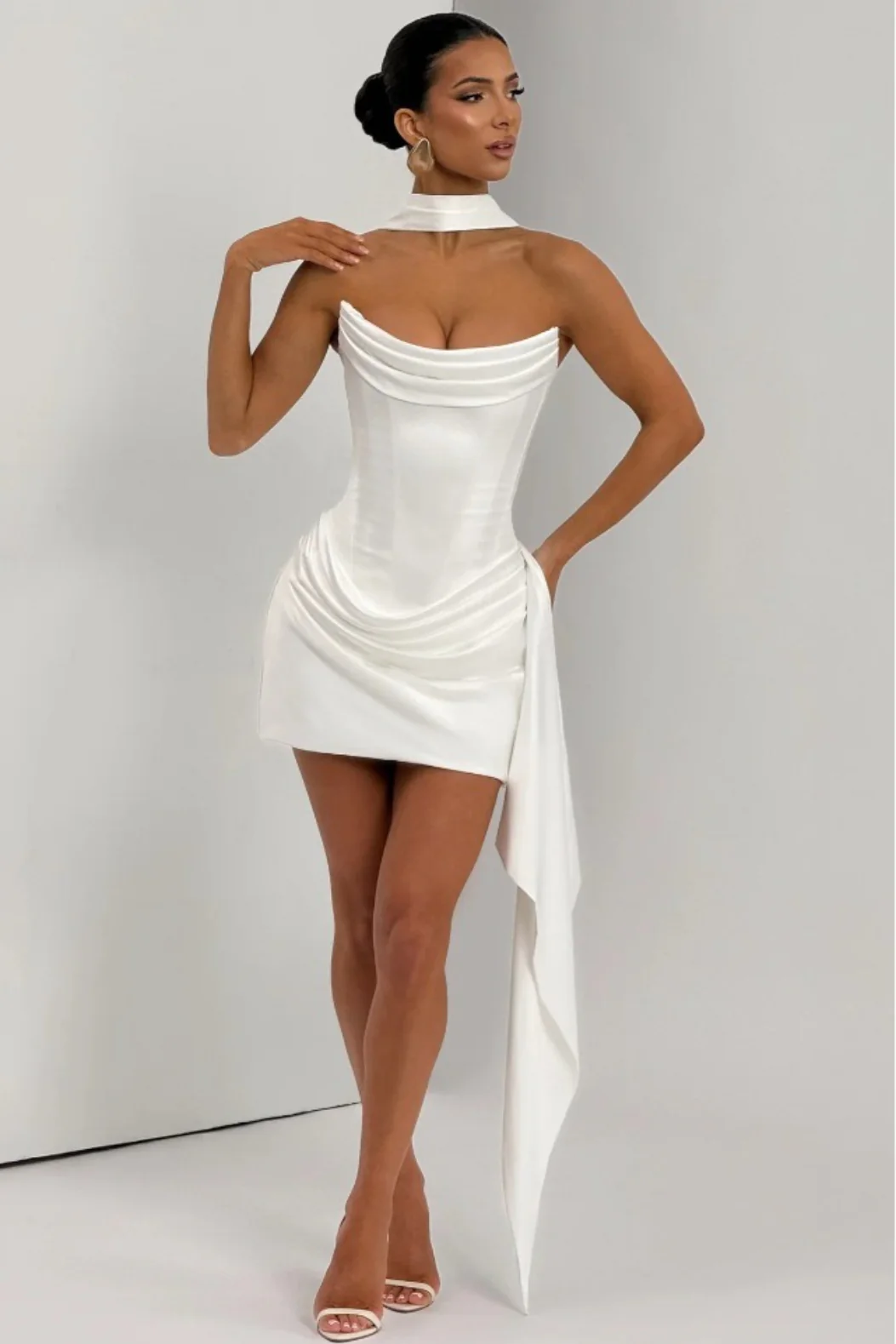 Strapless Scarf Detail Bodycon Sexy Mini Dress - Image 10