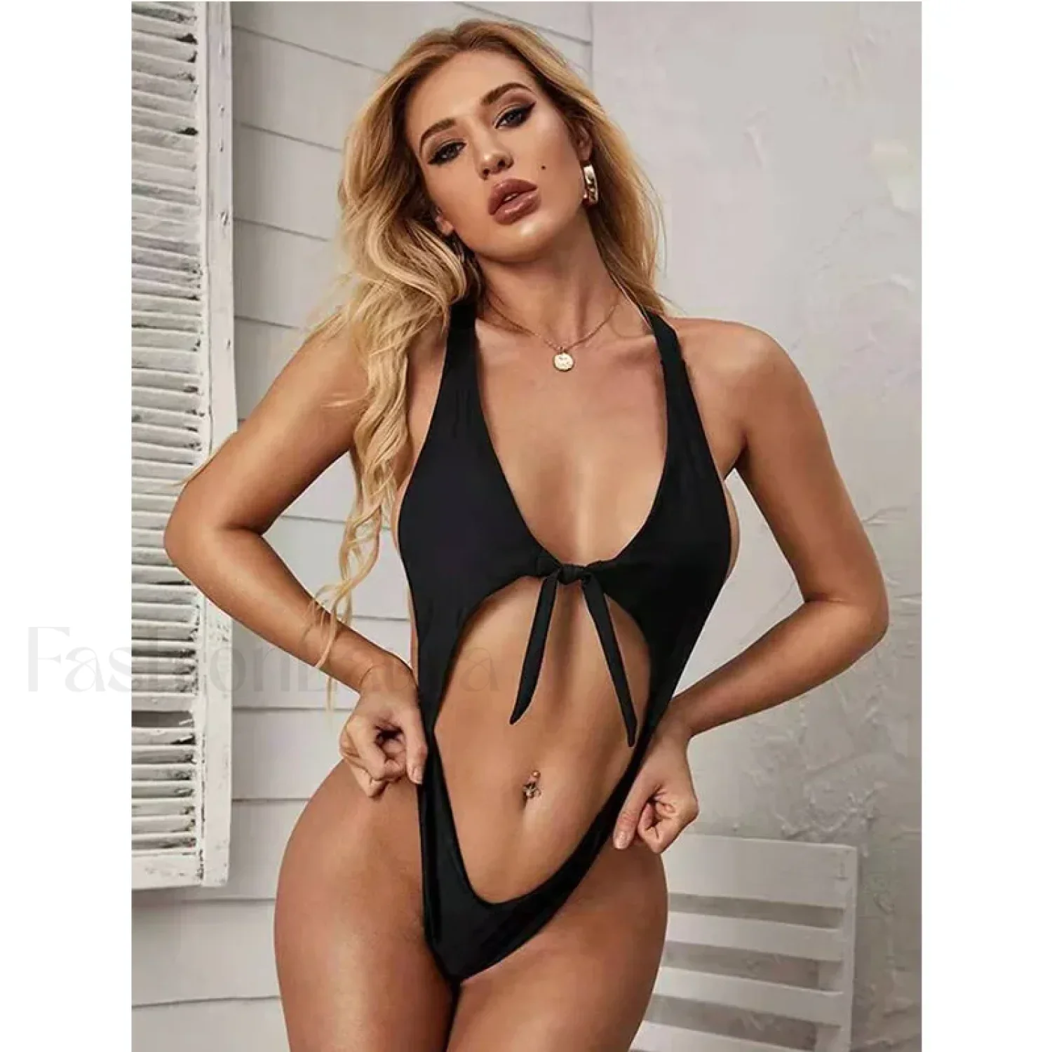 Strapped Tied Cross Hollow One Piece - Image 2