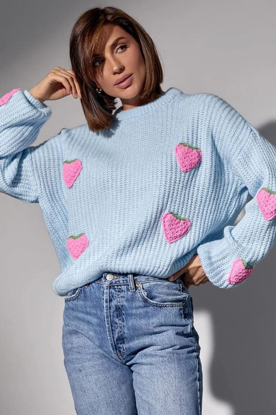 Strawberry Appliqué Chunky Knit Sweater - Image 12