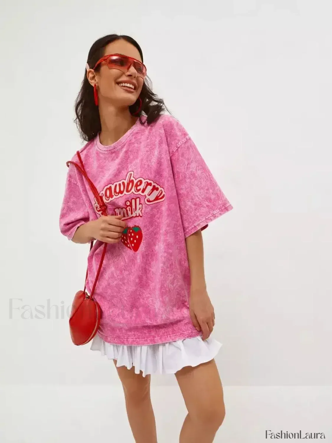 Strawberry Rose Red Print Oversized T-Shirt - Image 16