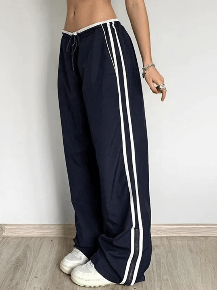 Street Ribbon Contrast Color Wide Leg Pants - Image 3