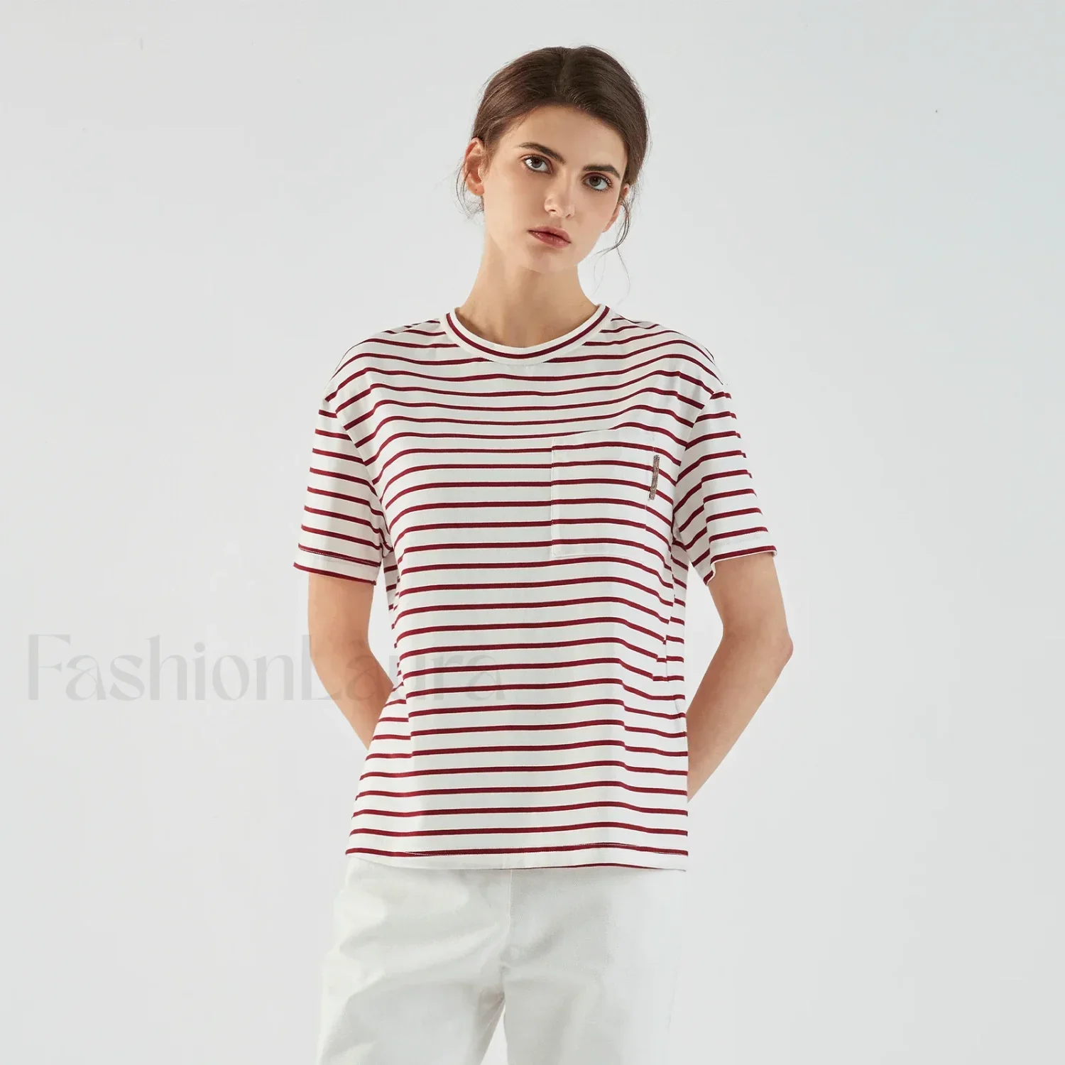 Stripe Cotton Crop Top Casual T-Shirt - Image 4