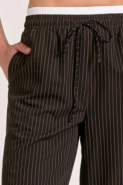 Stripe Patchwork Drawstring Waist Straight Pants - Image 3
