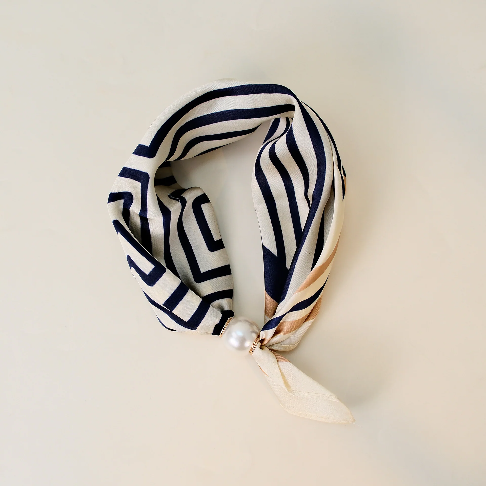 Stripe Pearl Magnetic Buckle Neck Scarf - Image 3