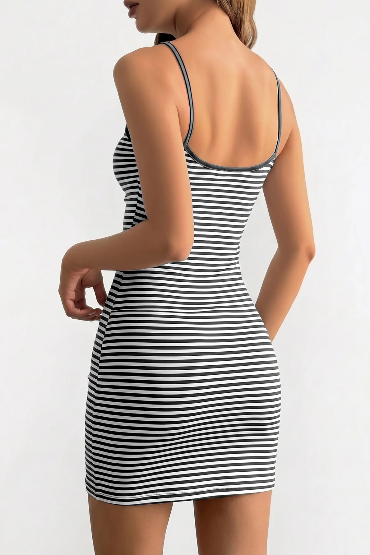 Striped Bodycon Spaghetti Strap Mini Dress - Image 8