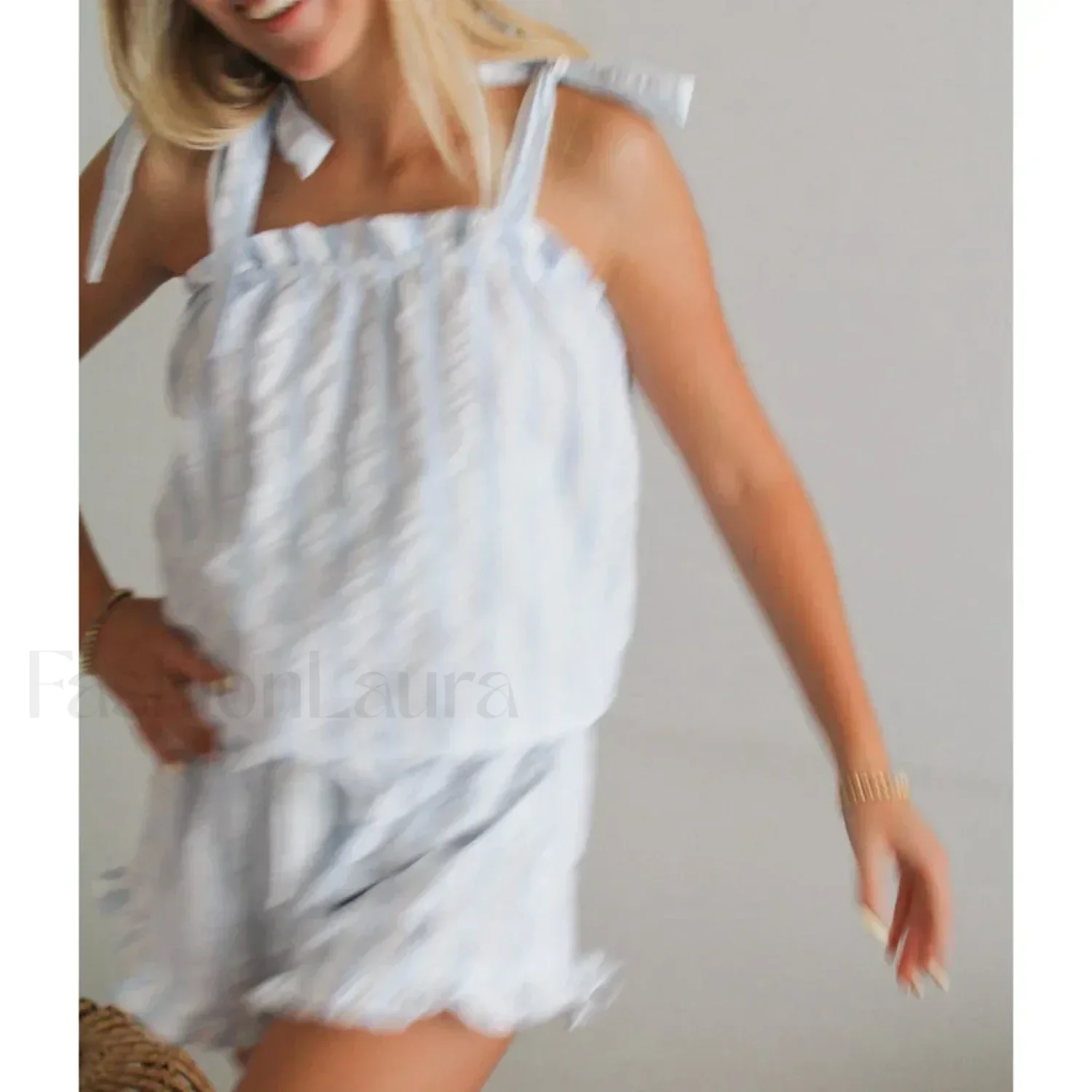 Striped Bow Ruffle Shorts Two Piece Set - Image 3