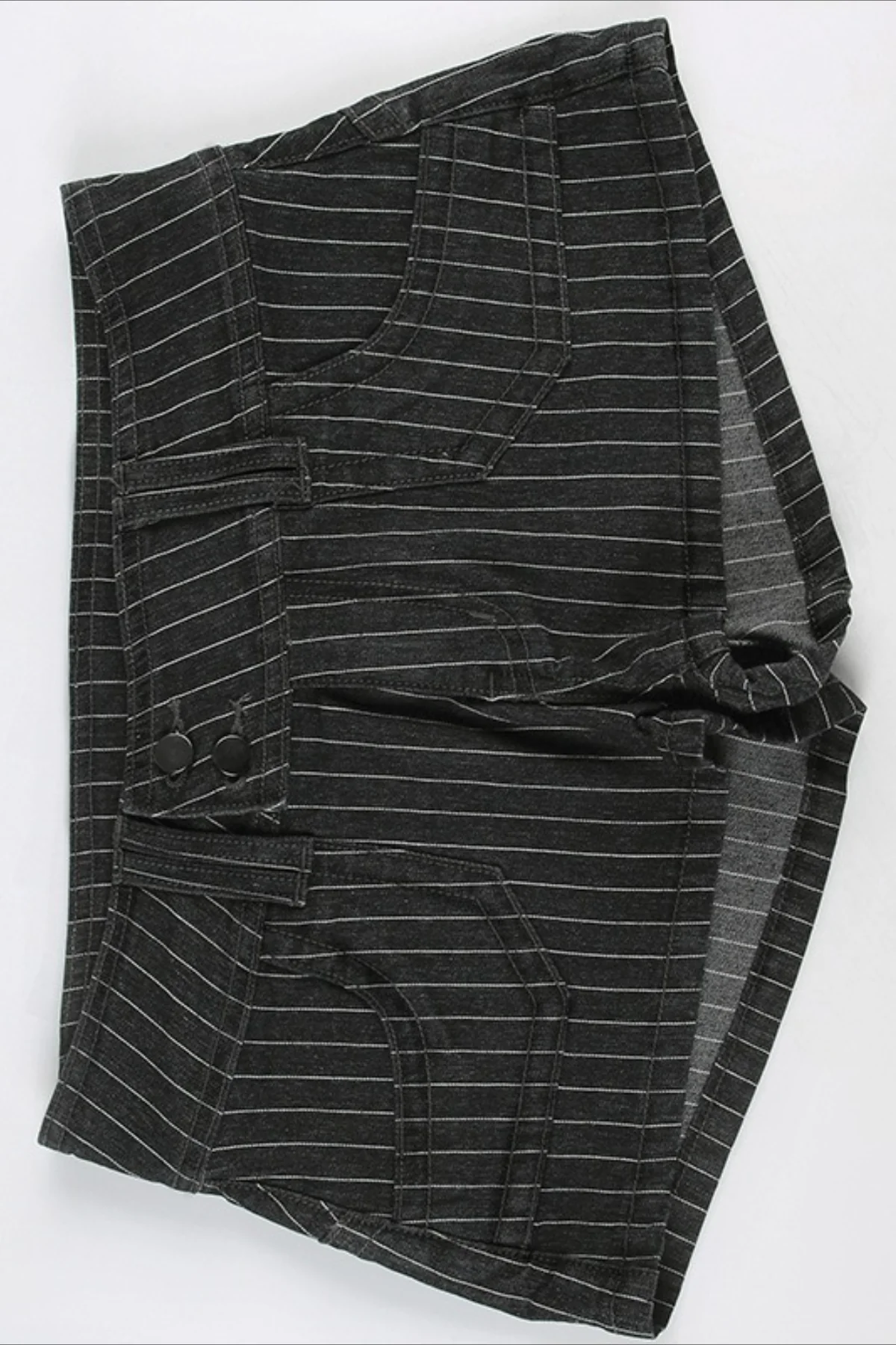 Striped Colorblock Low Rise Double Breasted Denim Shorts - Image 6