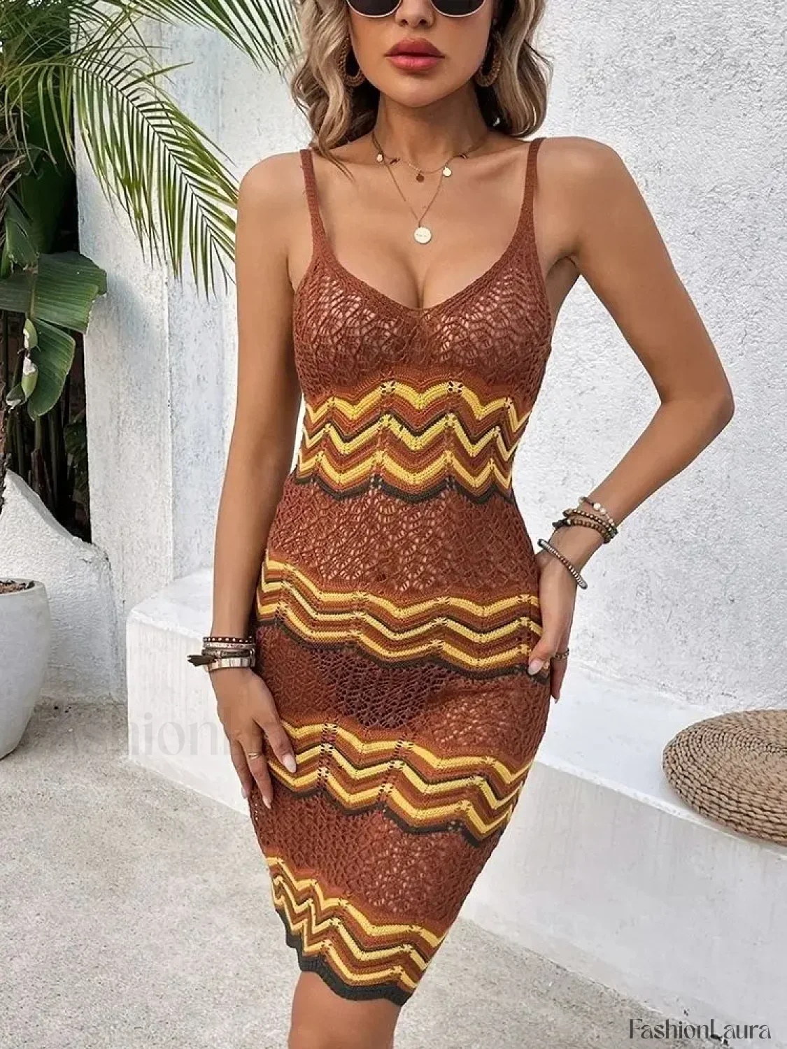 Striped Knit Bodycon Boho Dress - Image 14