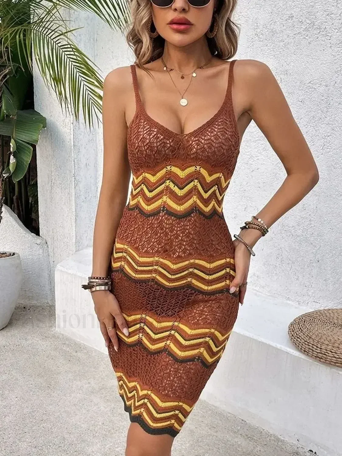 Striped Knit Bodycon Boho Dress - Image 5