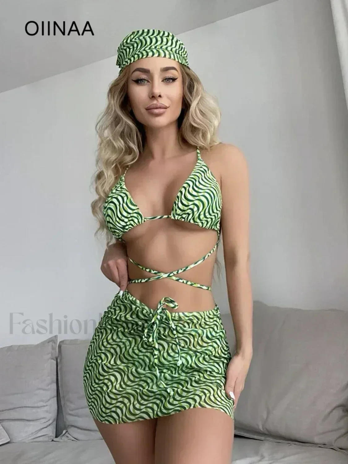 Striped Lace-Up Three Piece Set