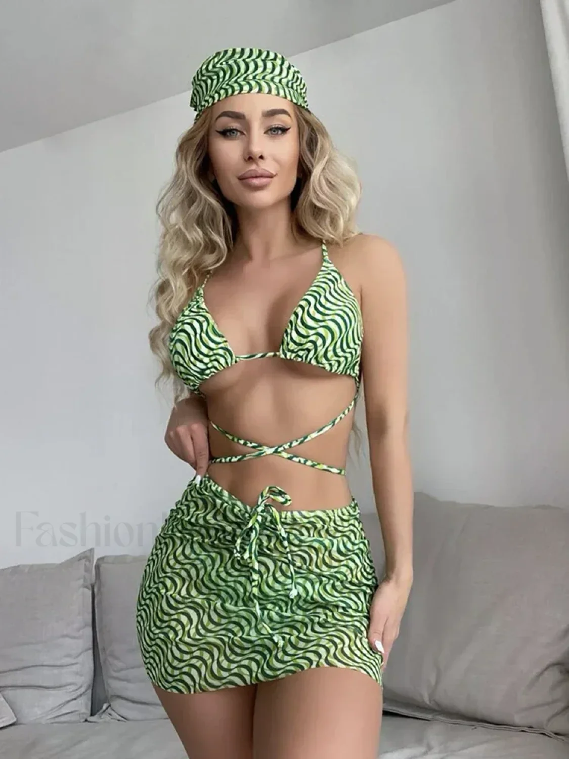 Striped Lace-Up Three Piece Set - Image 8