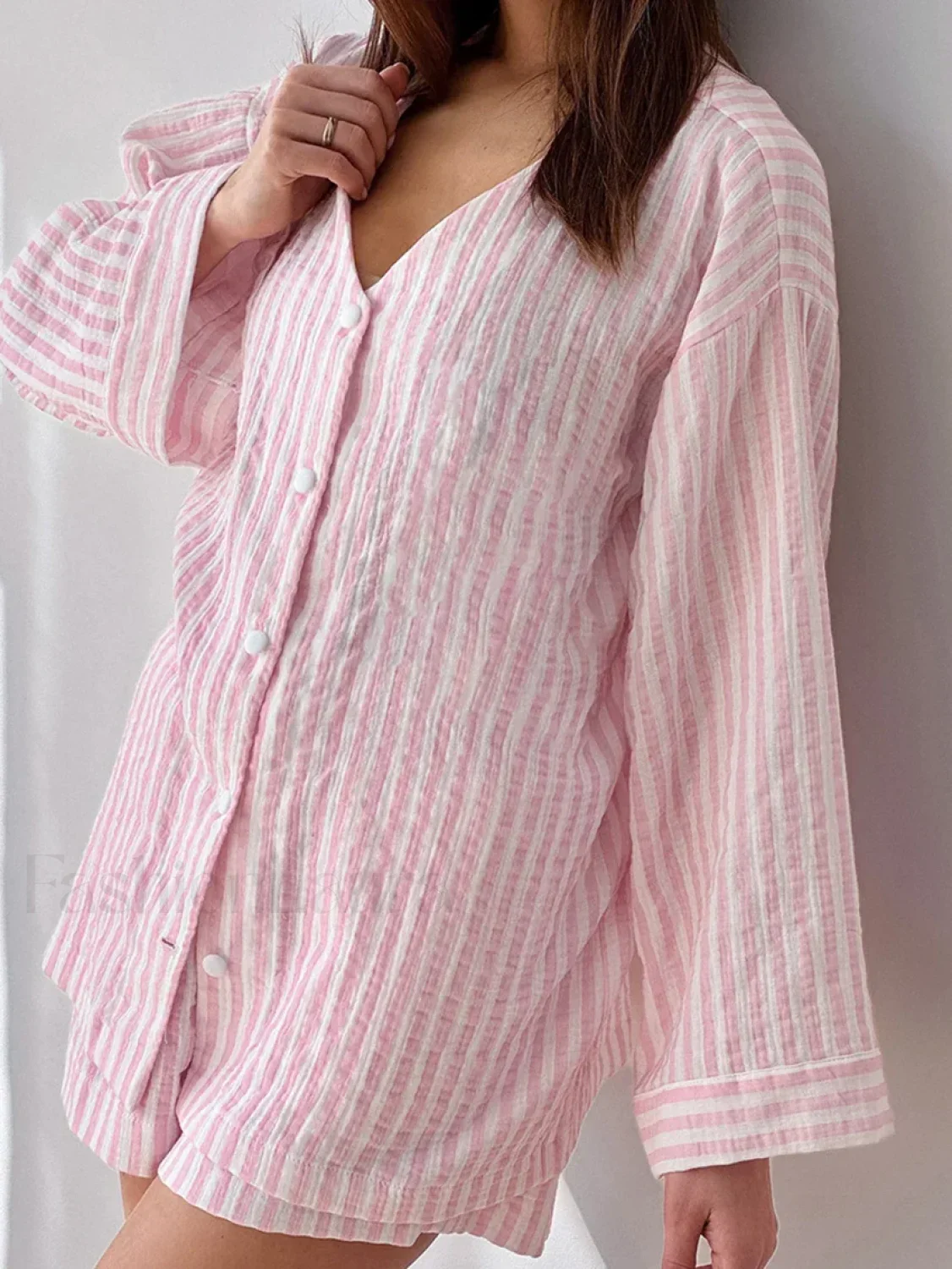 Striped Long Sleeve Shorts Two Piece Set - Image 5