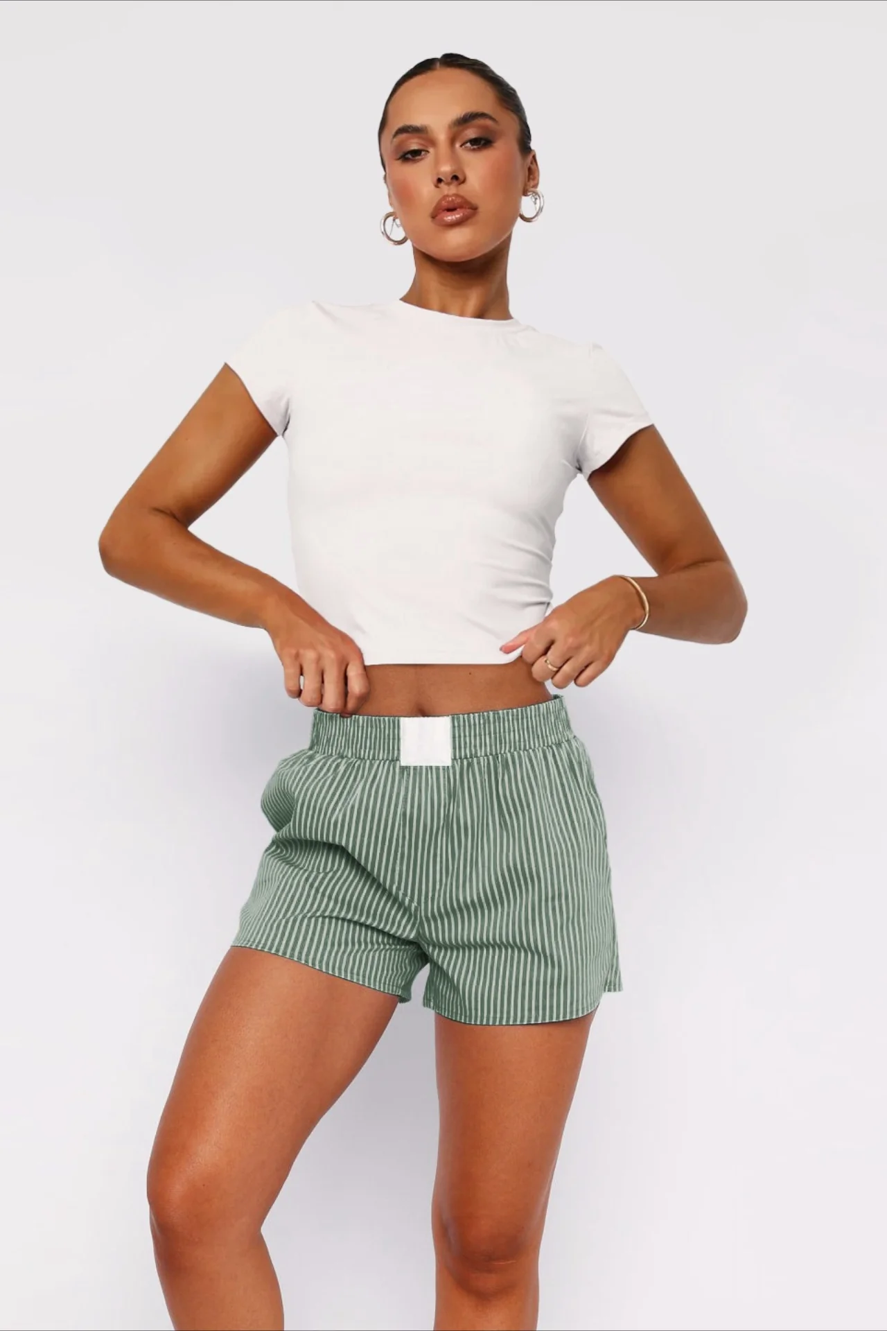 Striped Loose Fit Patchwork Shorts - Image 9