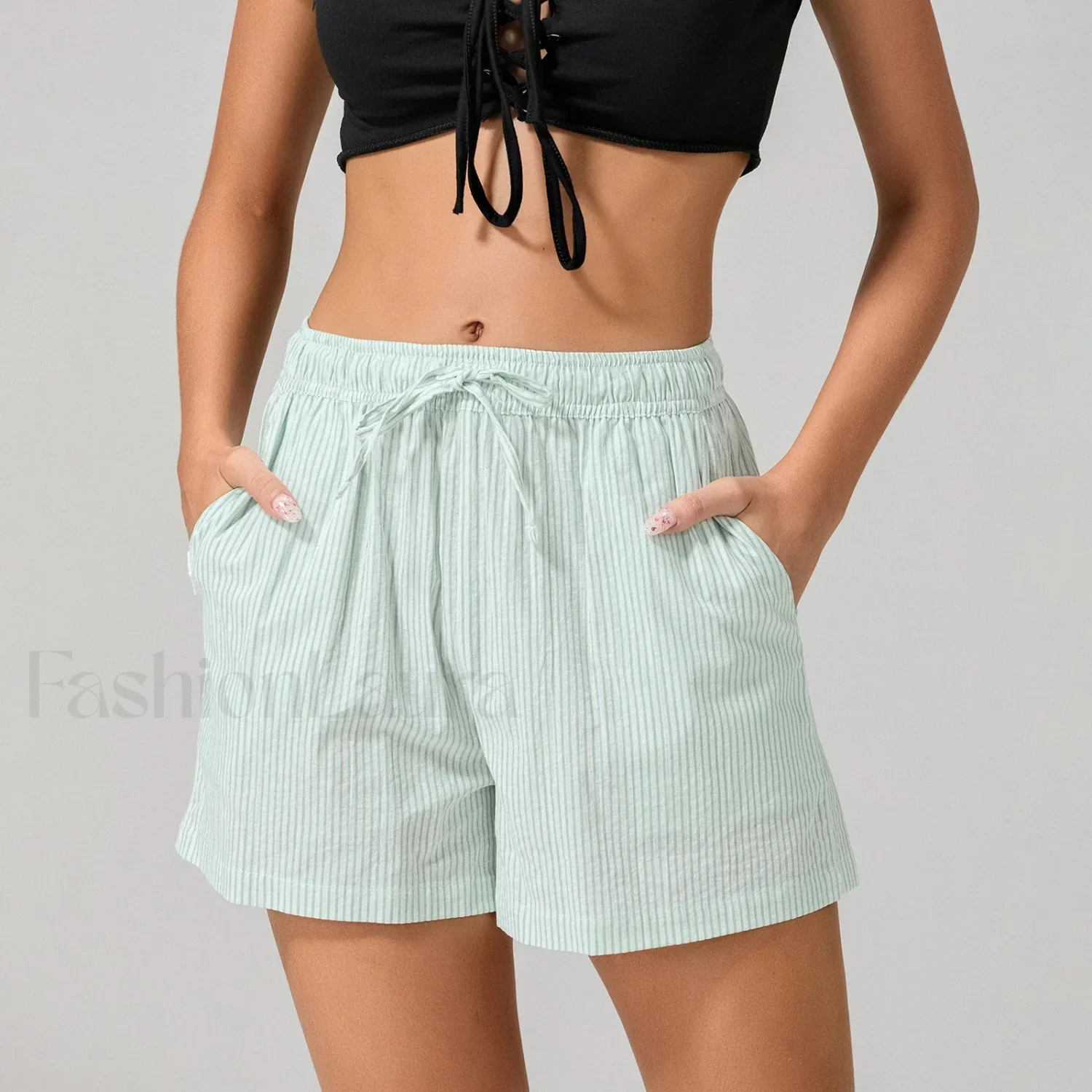 Striped Loose Fit Wide Leg Fashion Casual Lounge Short - Image 16