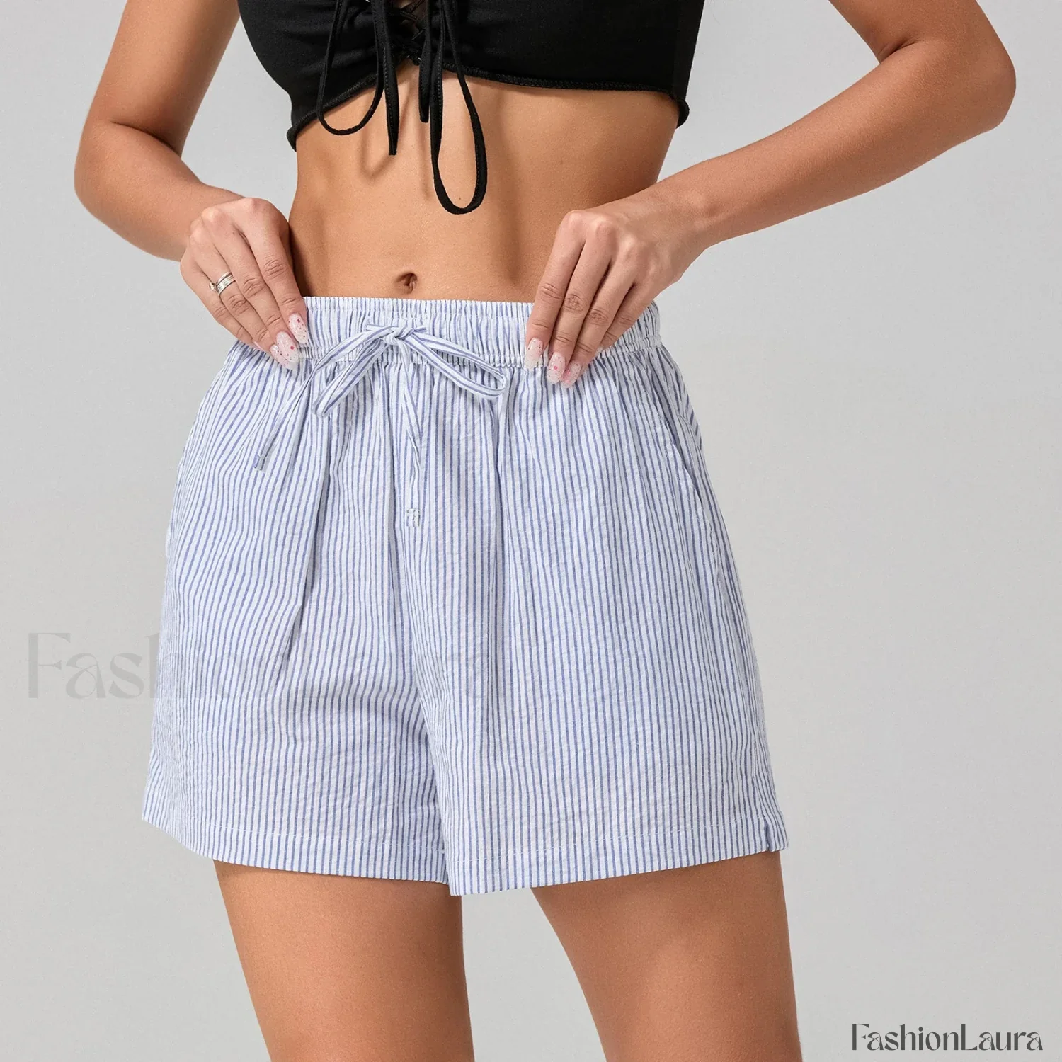Striped Loose Fit Wide Leg Fashion Casual Lounge Short - Image 18