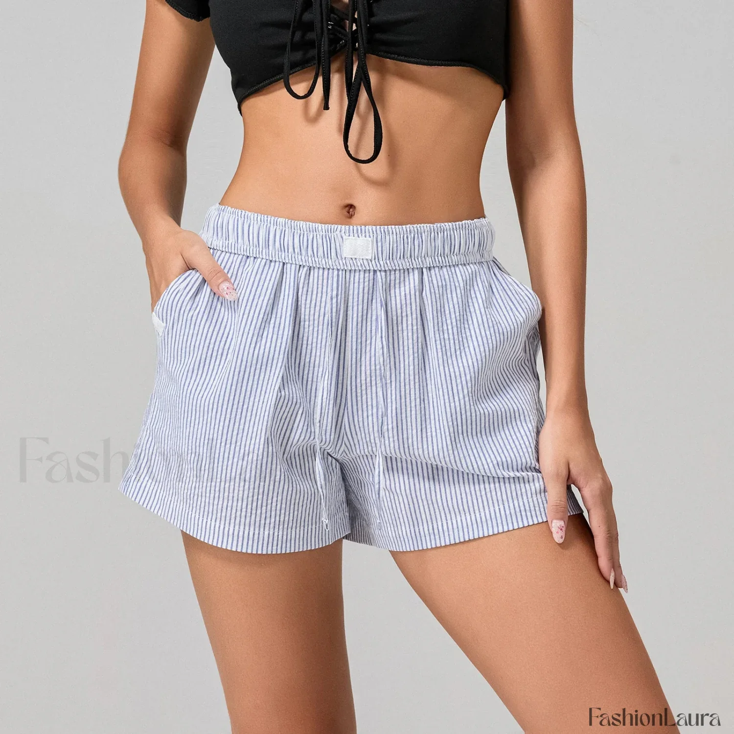 Striped Loose Fit Wide Leg Fashion Casual Lounge Short - Image 20