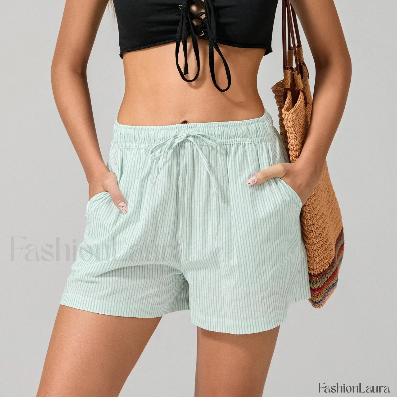Striped Loose Fit Wide Leg Fashion Casual Lounge Short - Image 23