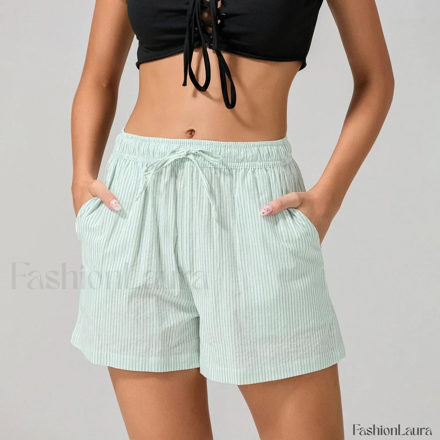 Striped Loose Fit Wide Leg Fashion Casual Lounge Short - Image 24