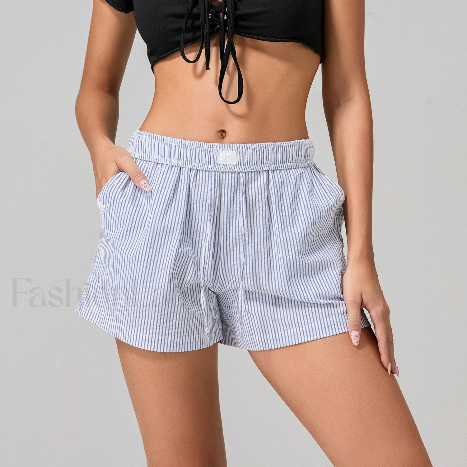 Striped Loose Fit Wide Leg Fashion Casual Lounge Short - Image 5