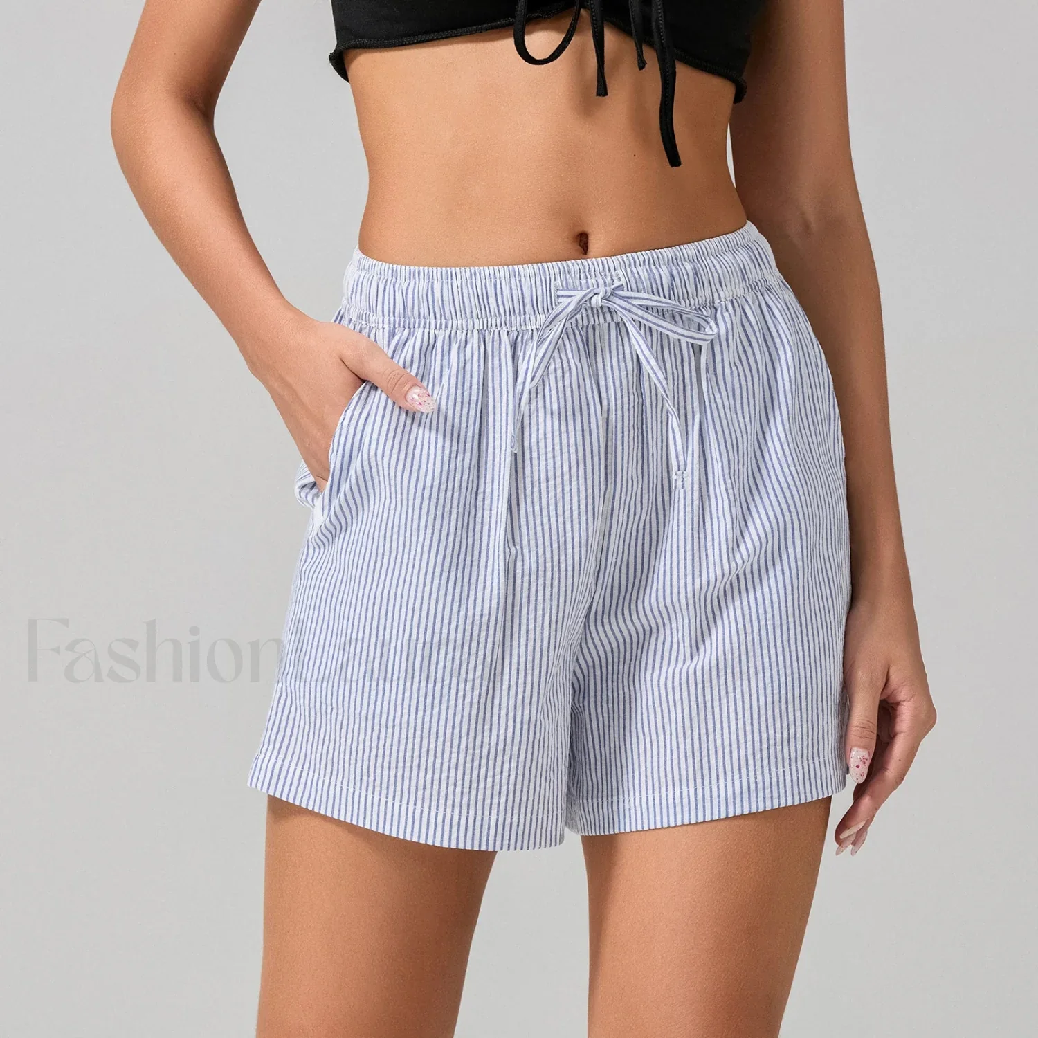 Striped Loose Fit Wide Leg Fashion Casual Lounge Short - Image 6