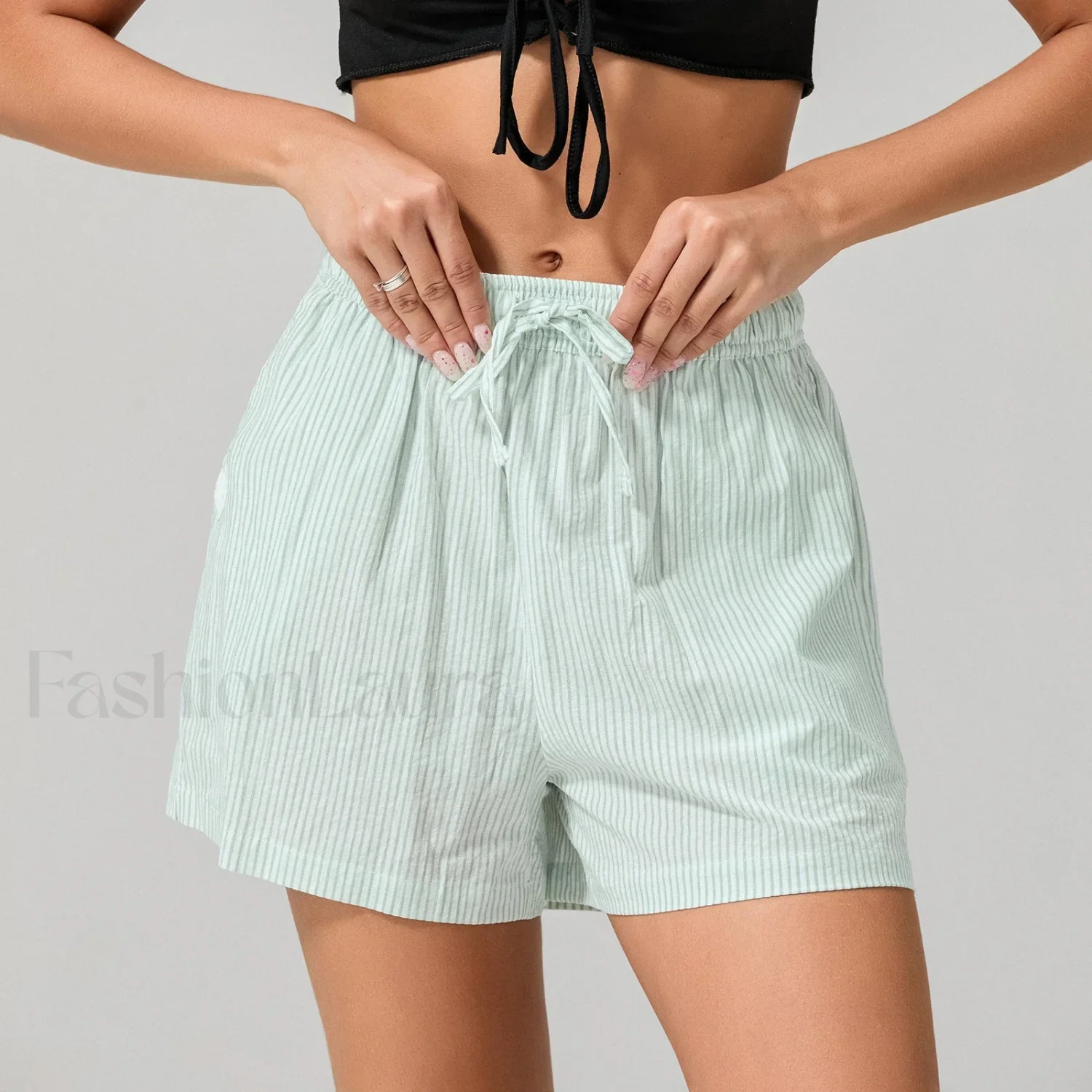 Striped Loose Fit Wide Leg Fashion Casual Lounge Short - Image 9