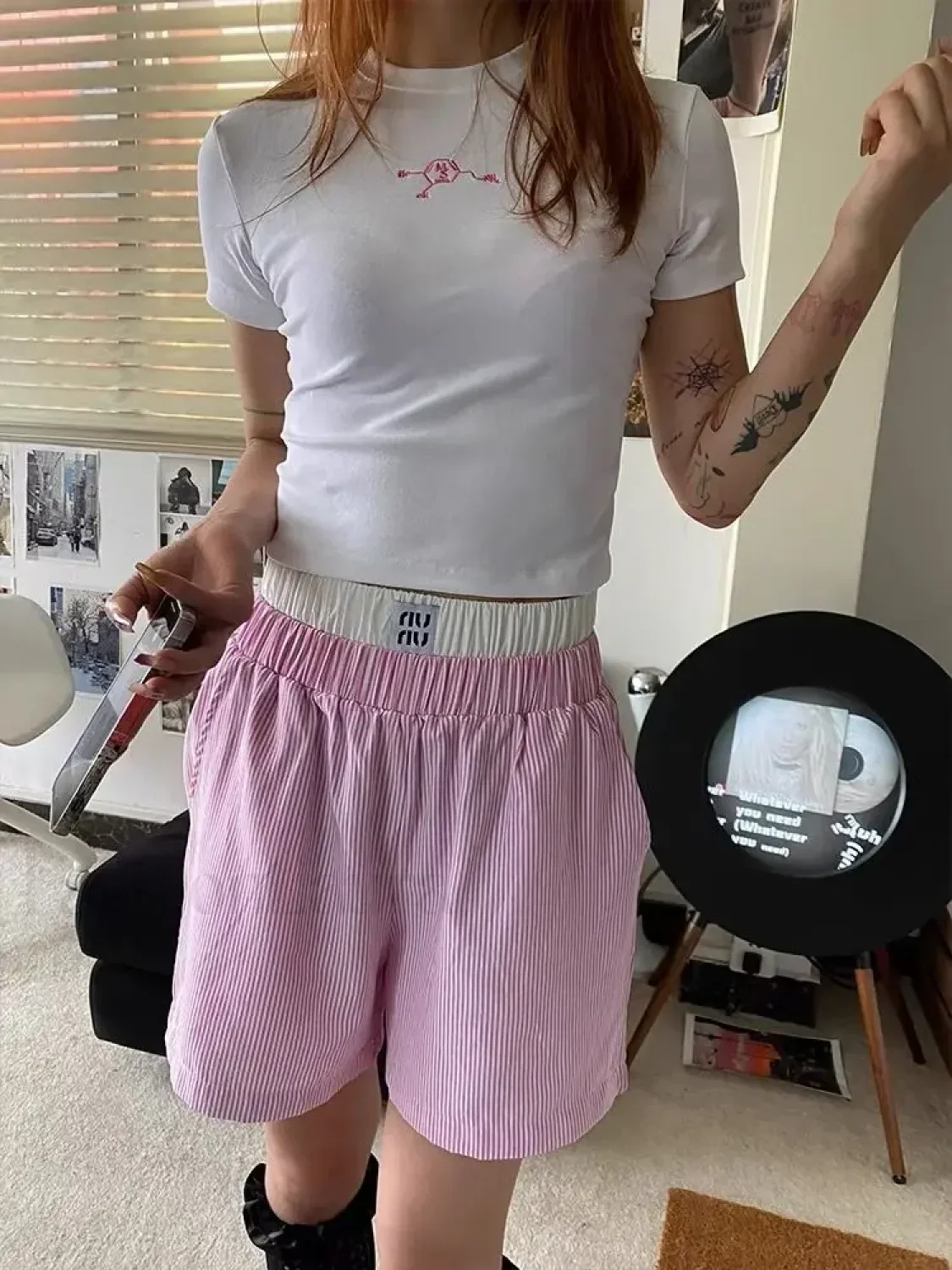 Striped Patchwork Baggy Elastic Waist Retro Casual Short - Image 11