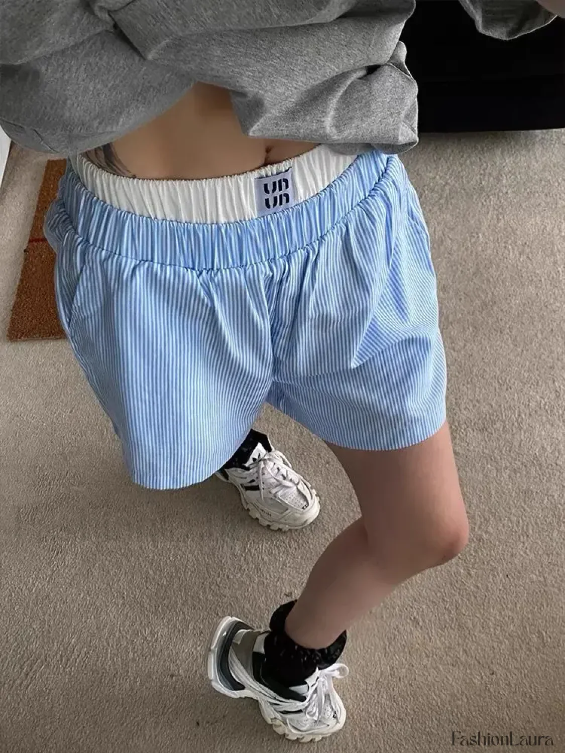 Striped Patchwork Baggy Elastic Waist Retro Casual Short - Image 16