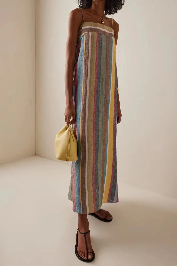 Striped Printed Strap Boho Dress - Image 10