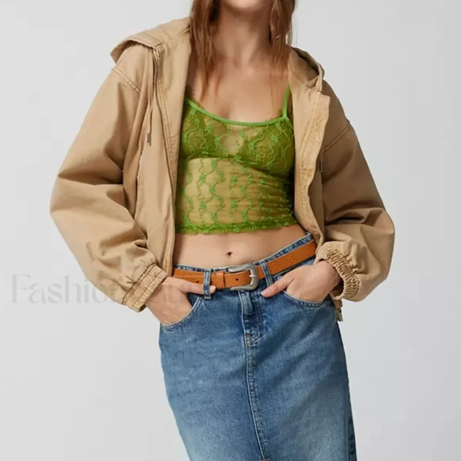 Striped Square-Neck Mesh Crop Top - Image 8