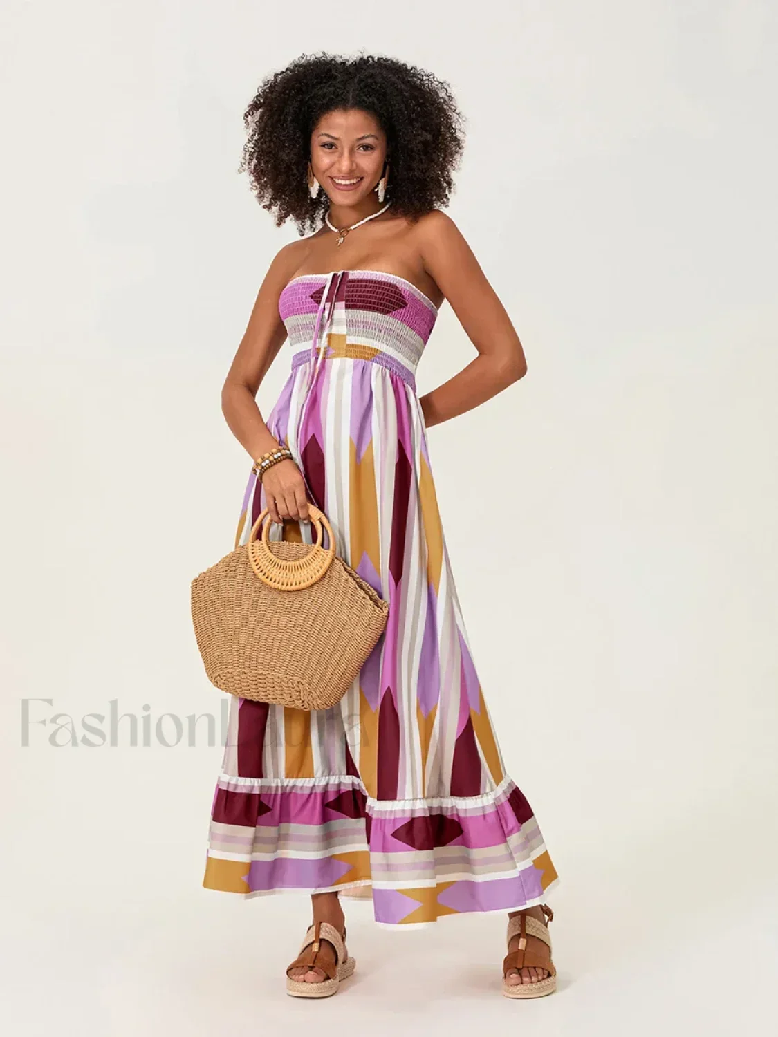 Striped Tube Top Boho Dress - Image 2