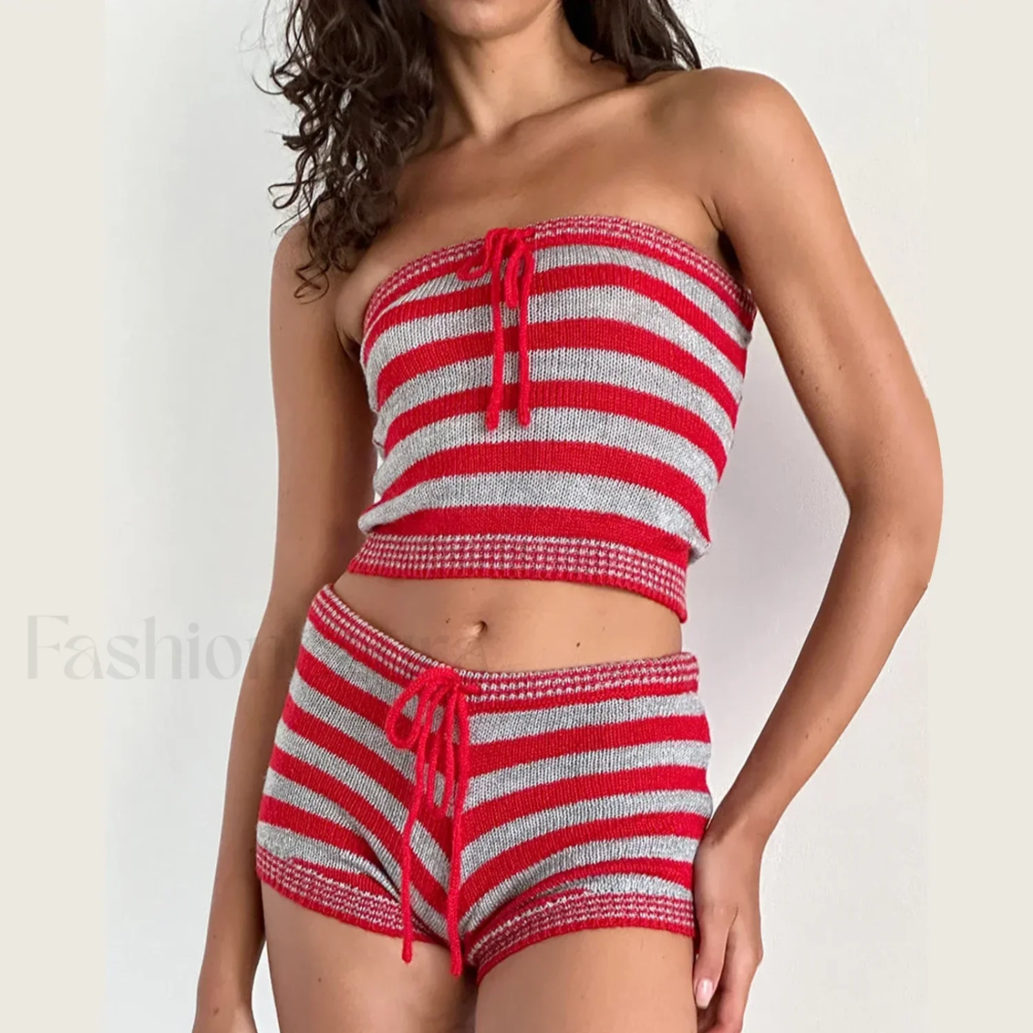 Striped Tube Top Shorts Two Piece Set - Image 2