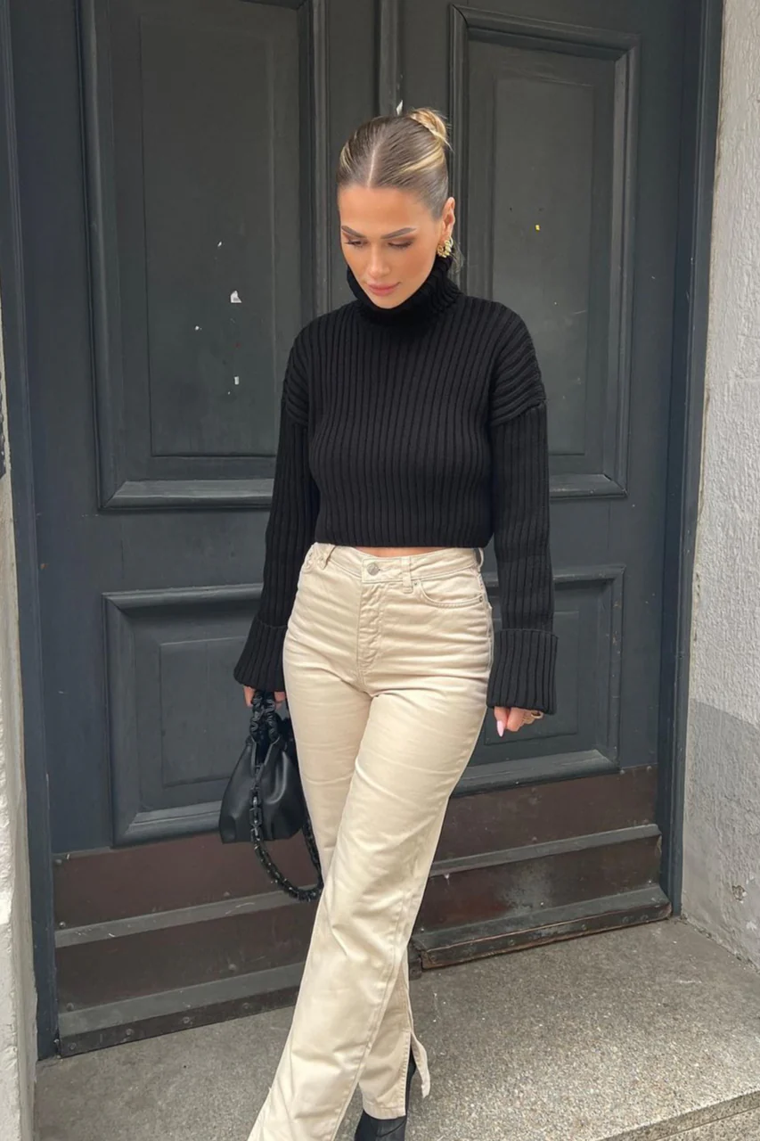 Striped Turtleneck Bell Sleeve Sweater - Image 14