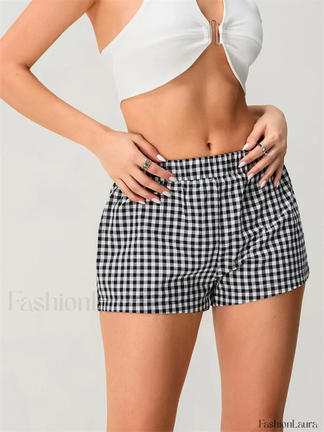 Summer Plaid Print Elastic Waist Loose Fit Casual Streetwear Short - Image 11
