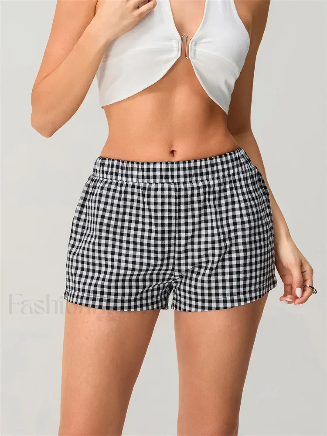 Summer Plaid Print Elastic Waist Loose Fit Casual Streetwear Short - Image 5