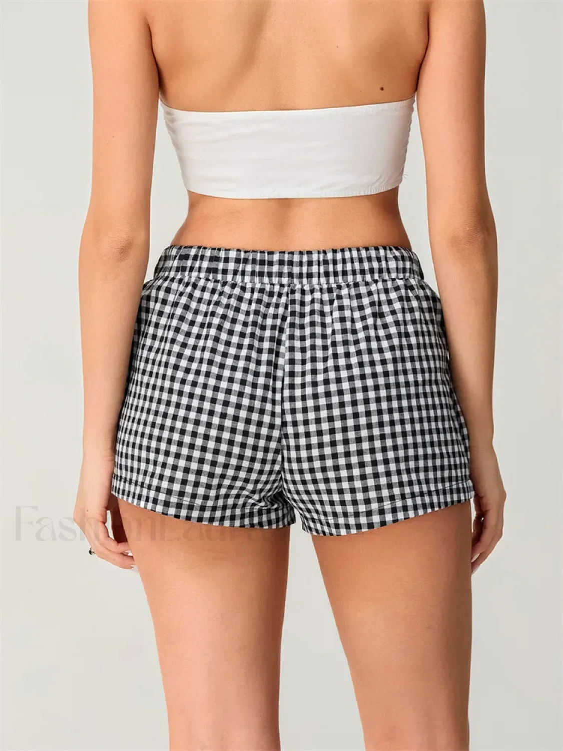 Summer Plaid Print Elastic Waist Loose Fit Casual Streetwear Short - Image 6
