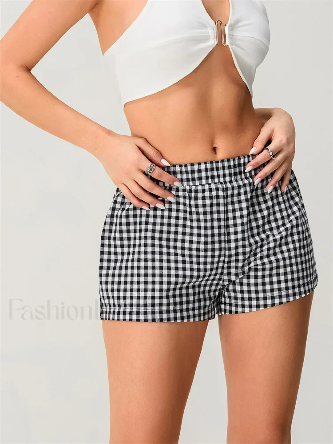 Summer Plaid Print Elastic Waist Loose Fit Casual Streetwear Short - Image 7