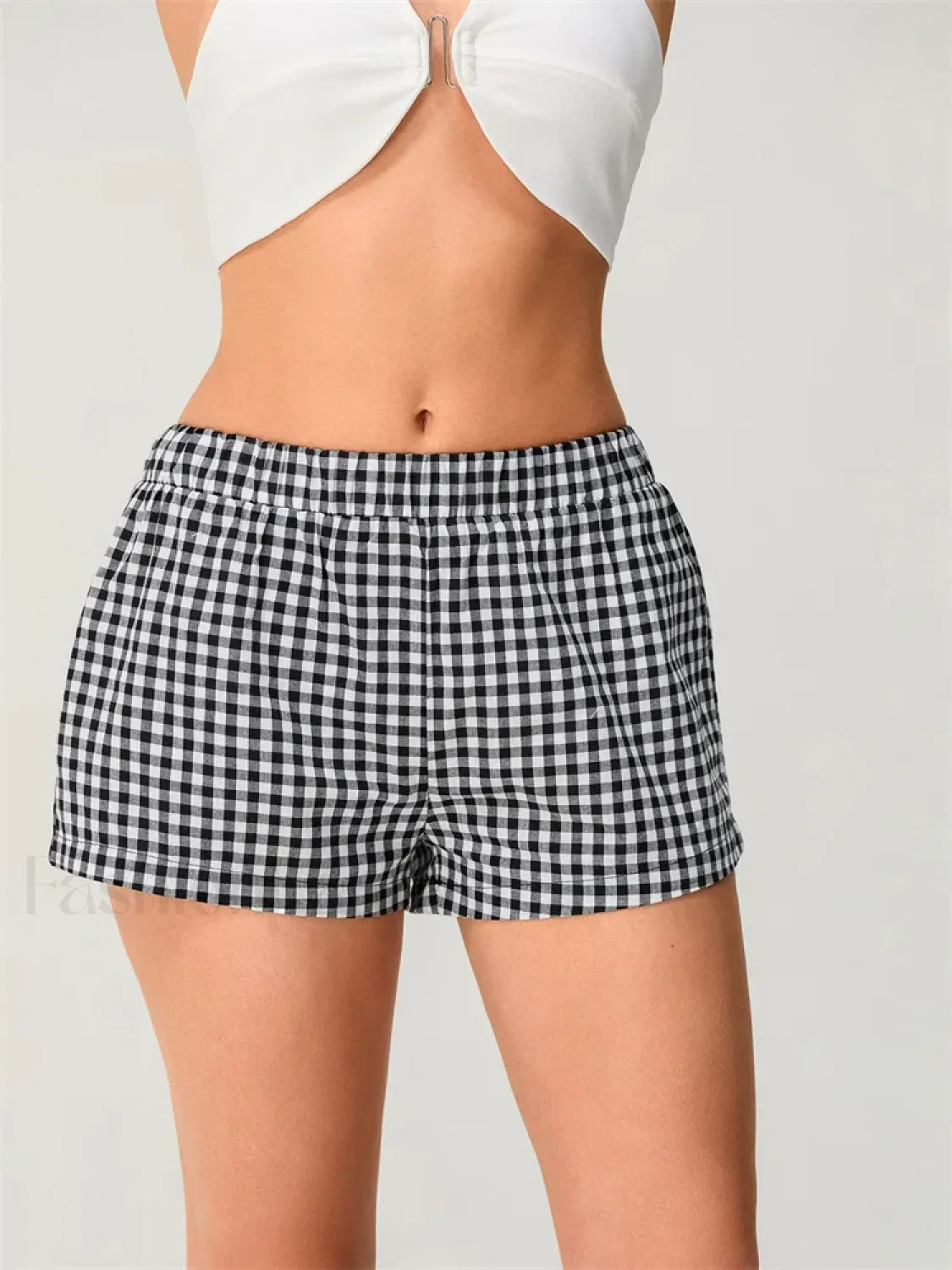 Summer Plaid Print Elastic Waist Loose Fit Casual Streetwear Short - Image 8