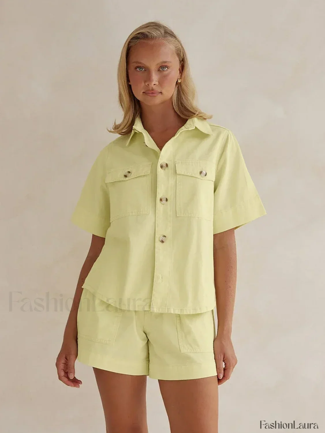Summer Short Sleeve Pajama Shorts Two Piece Set - Image 11